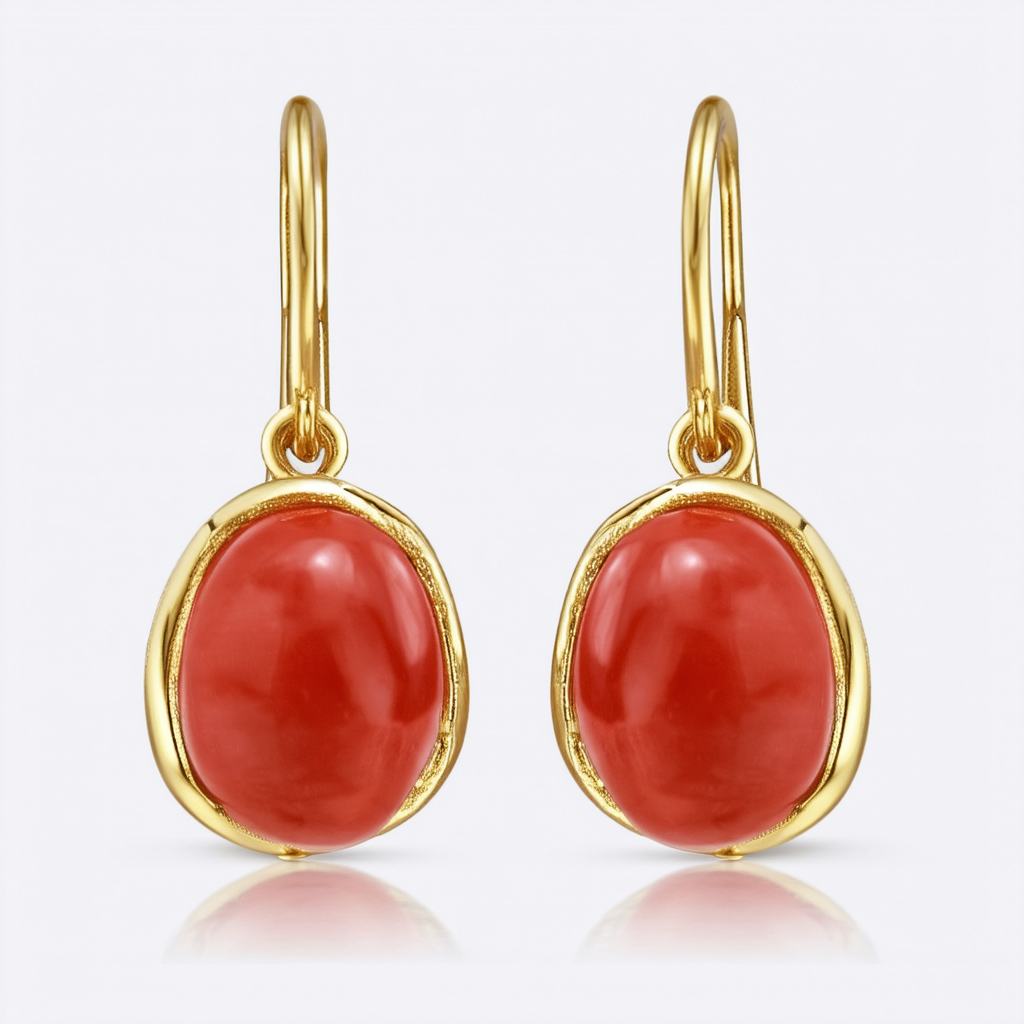 Amazon Collection Gold-Plated Sterling Silver Simulated Red Coral Drop Earrings
