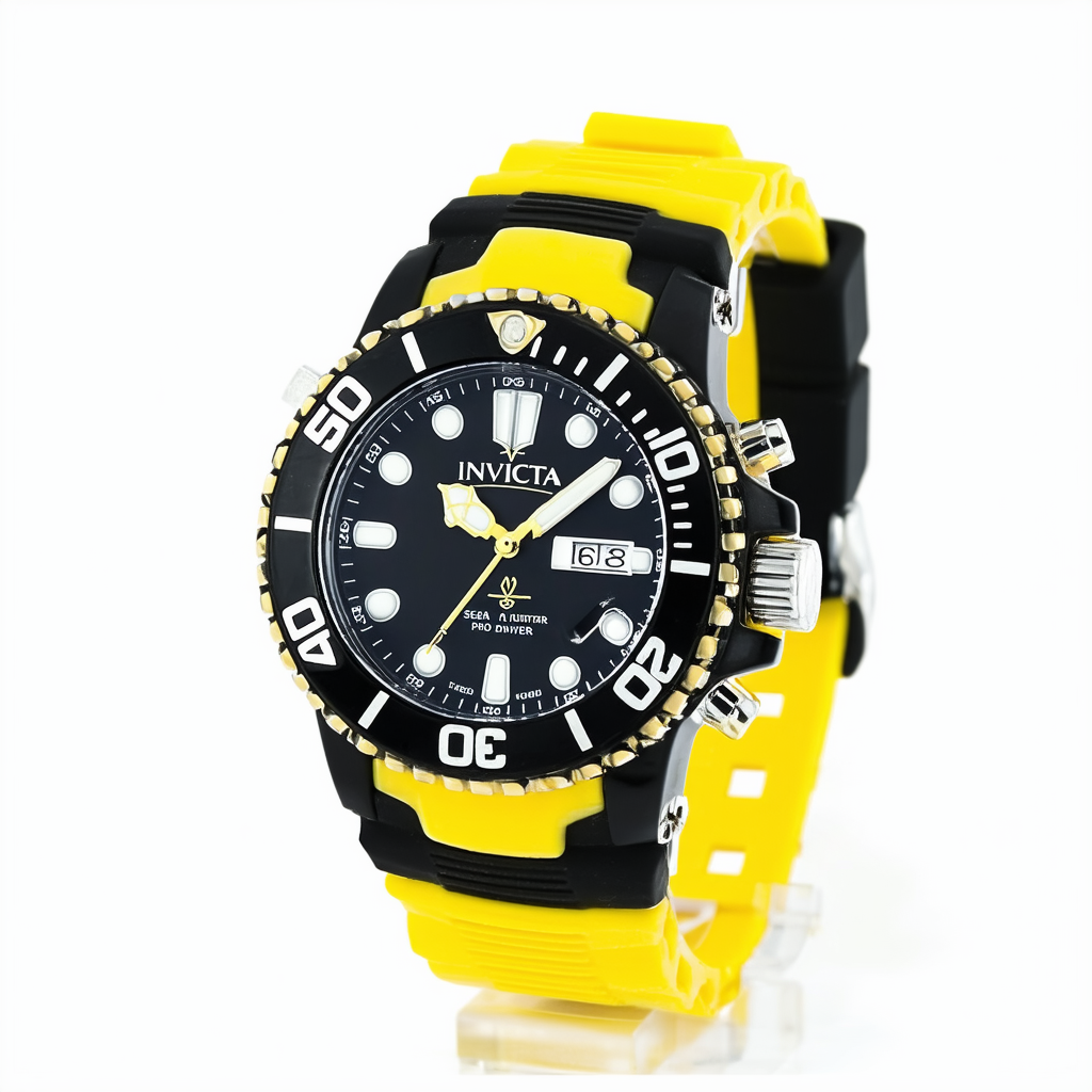 Invicta Men's 1689 Pro Diver Sea Hunter Black Dial Yellow Rubber Watch
