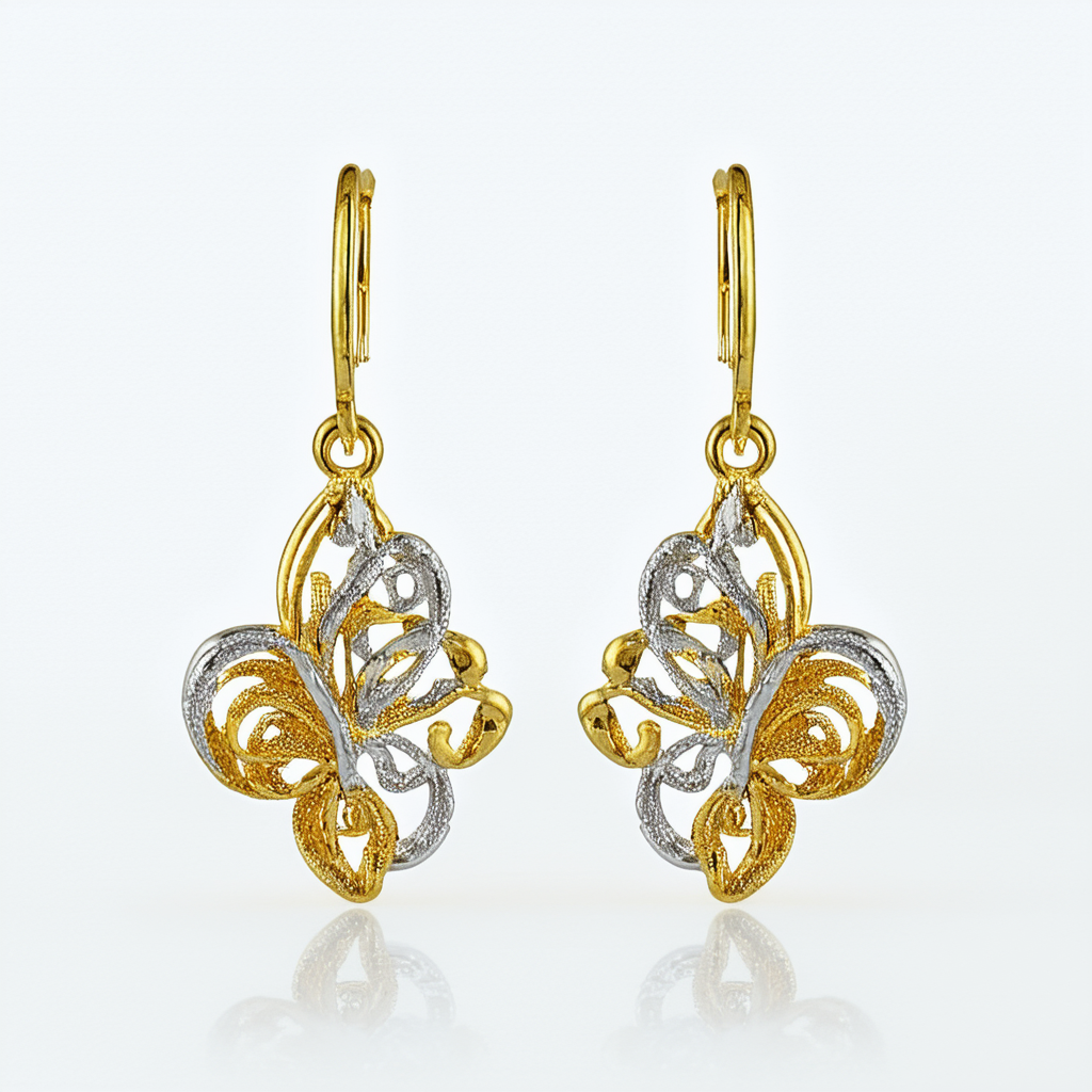 Amazon Collection 18k Yellow Gold Plated Sterling Silver Two-Tone Filigree Dangle Earrings