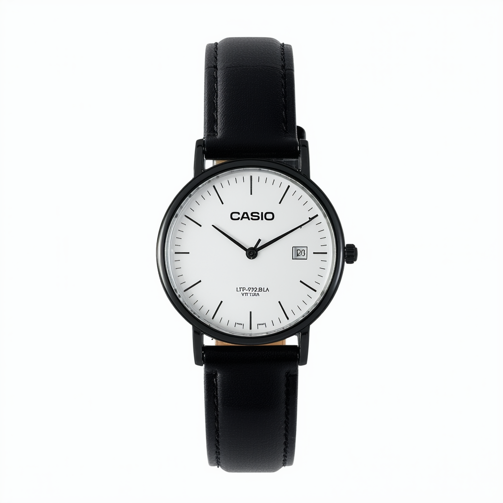Casio LTP-VT02BL-1A Women's Minimalistic Black IP Black Dial Leather Band 3-Hand Analog Watch