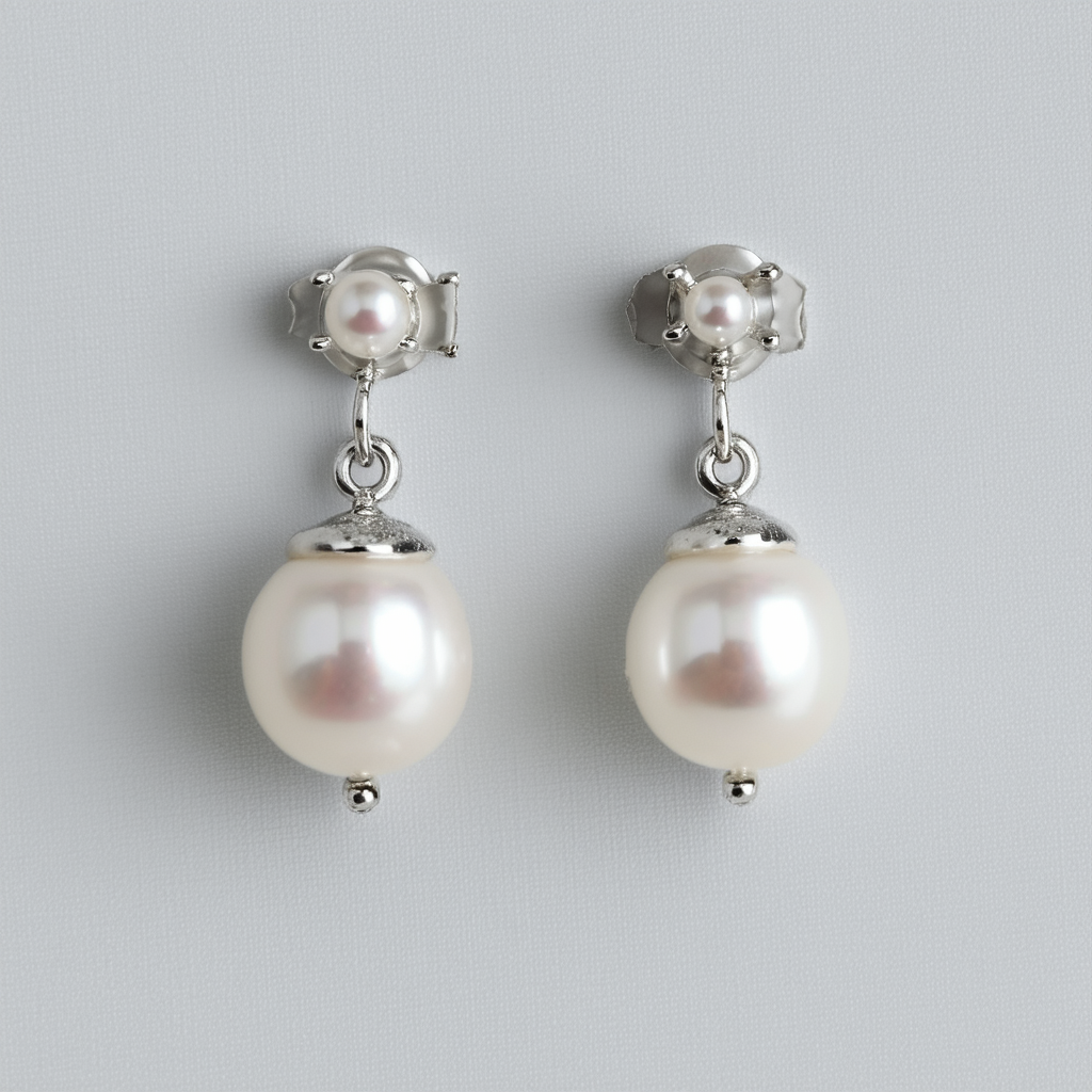 Amazon Collection Silvertone Faux Pearl Raspberry Bead Dangle Earrings