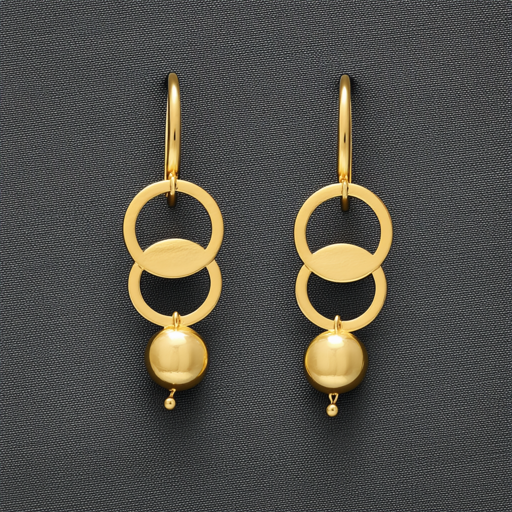 Amazon Collection 14k Yellow Gold Triple Circle Fine Drop Earrings