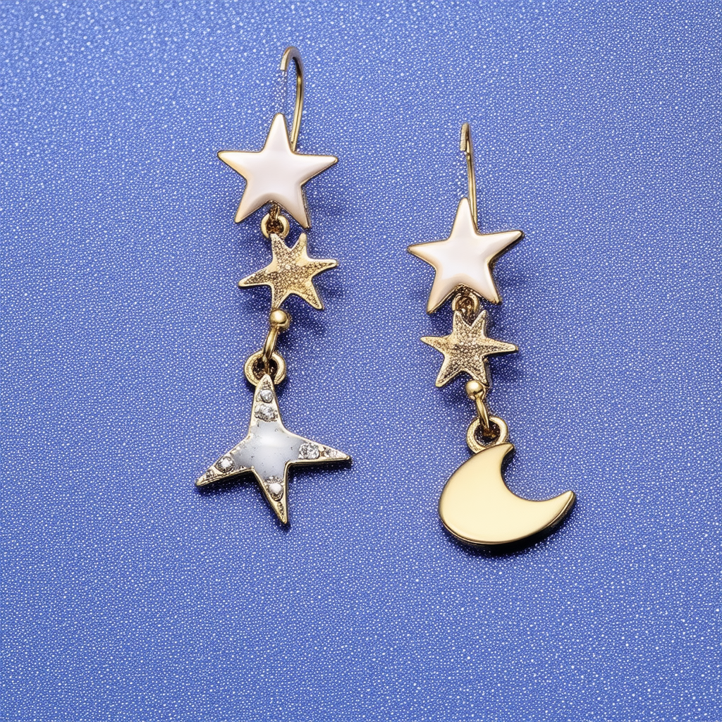 Betsey Johnson "Stargazer" Star and Moon Mismatch Drop Earrings