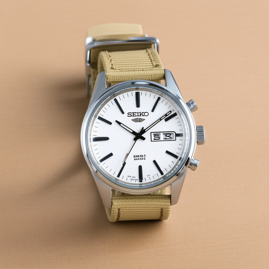 Seiko 5 Snk803 Snk803k2 Men's Beige Fabric Band Military Dial Automatic Watch