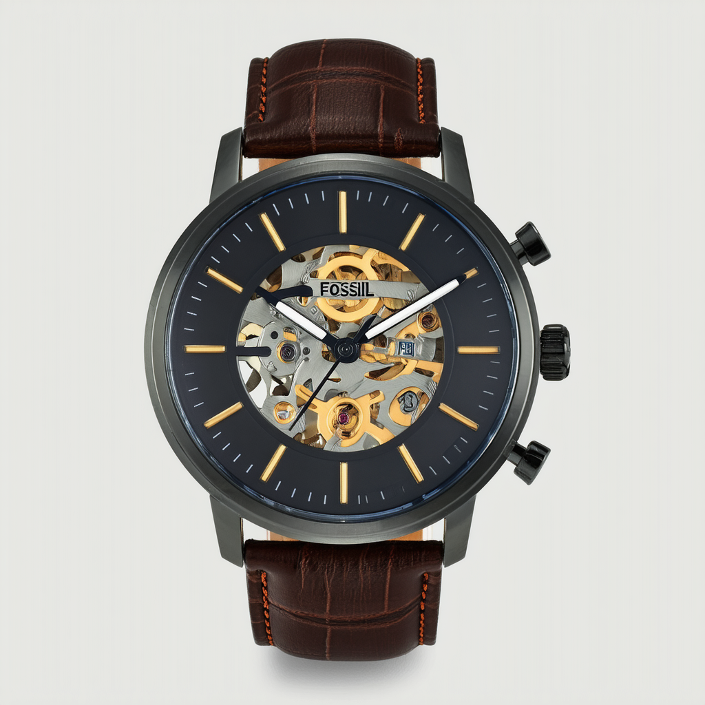 Fossil Townsman Skeleton Dial Leather Automatic Me3154 Men's Watch