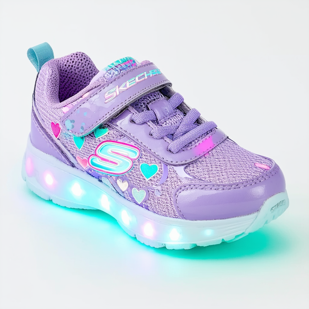 Skechers Kids Girls Heart Lights Sneaker, Lavendar/Aqua, 5 Toddler