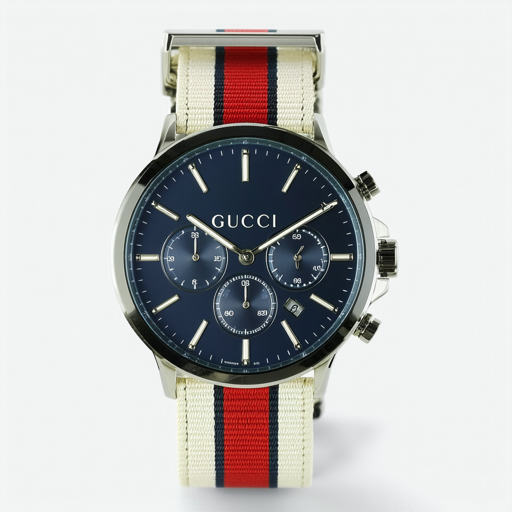 Gucci G-Timeless Stainles Steel Men's Watch with Striped Nylon Band(Model:YA126322)