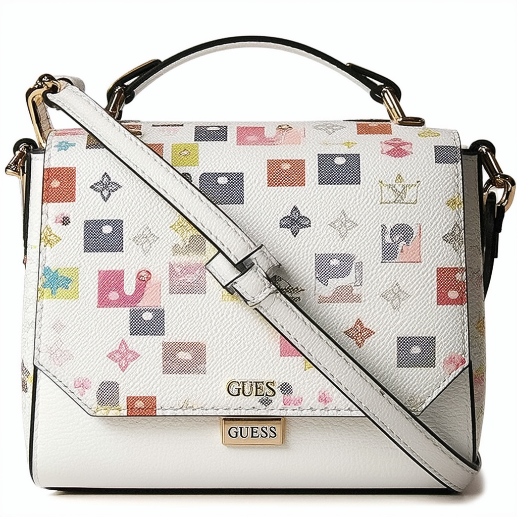 Guess Women's Greta Convertible Crossbody Should Bag Handbag - White Multi