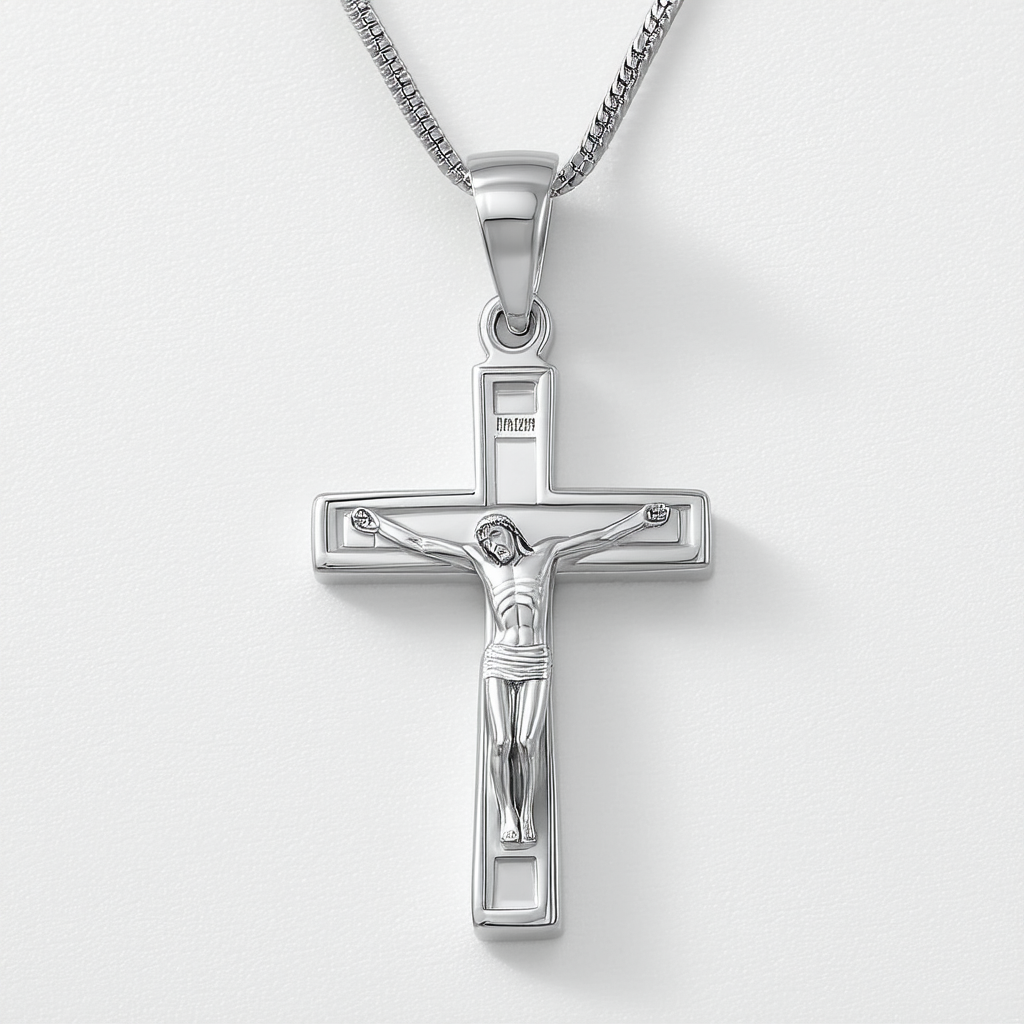 Amazon Collection 10k White Gold Hollow Medium Crucifix Cross Pendant Necklace, 18"