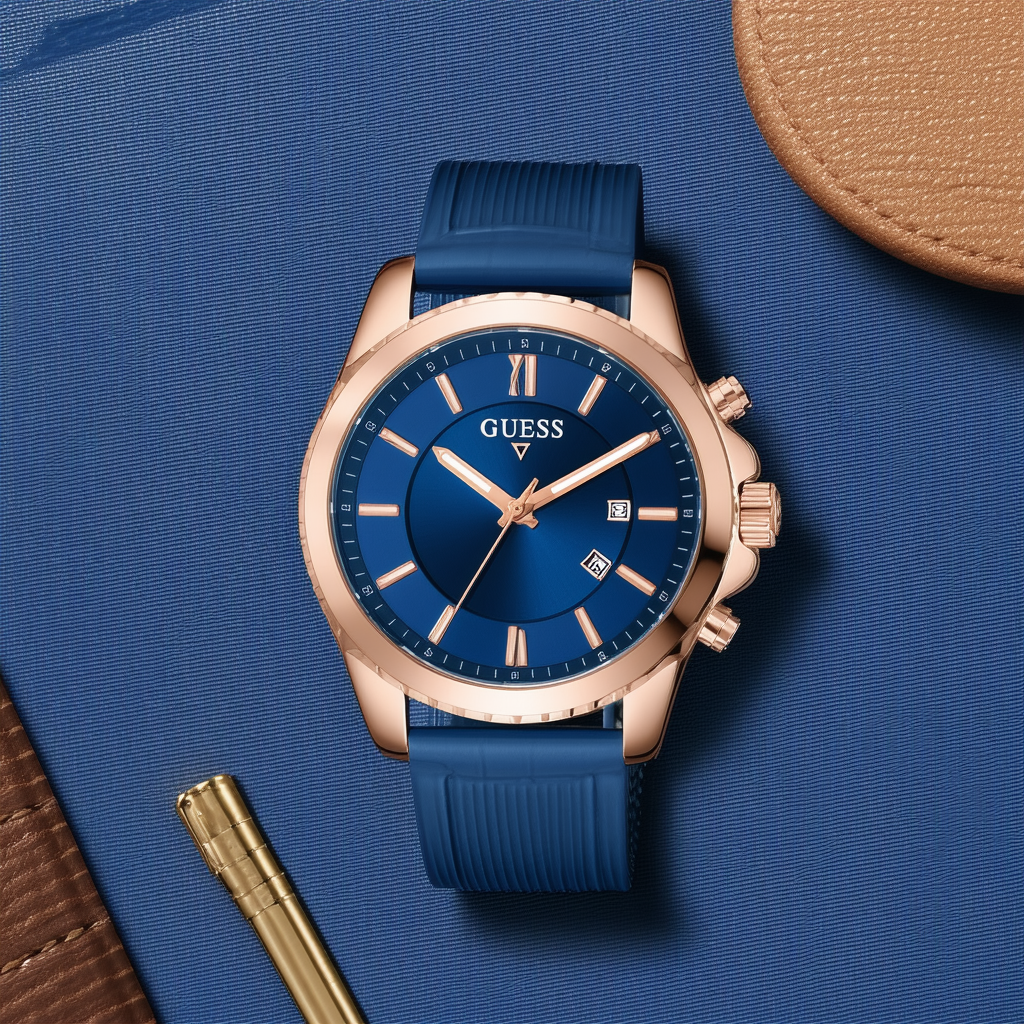 GUESS Men's U0244G3 Color Sport Blue Dial Rose Gold-Tone Watch