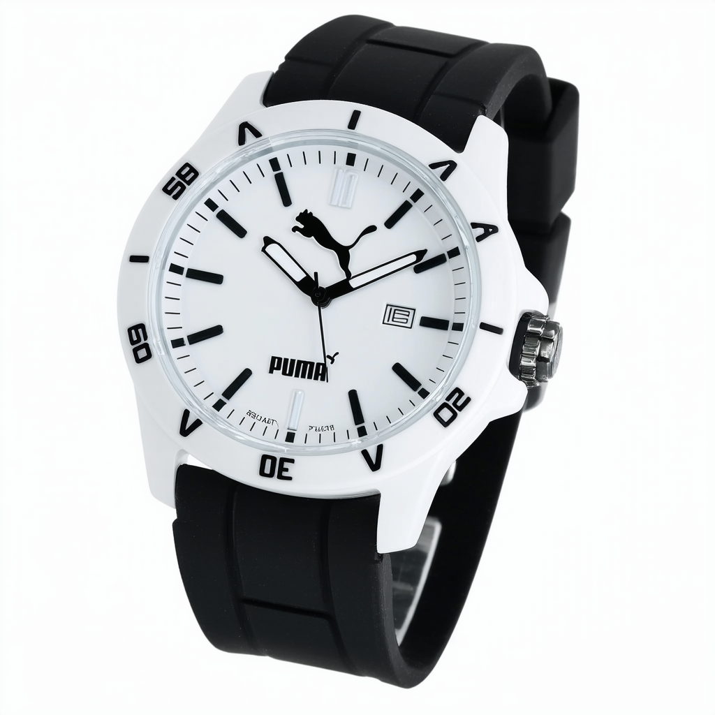 Puma PU104111004 Men's White Dial Black Rubber Strap Quartz Watch