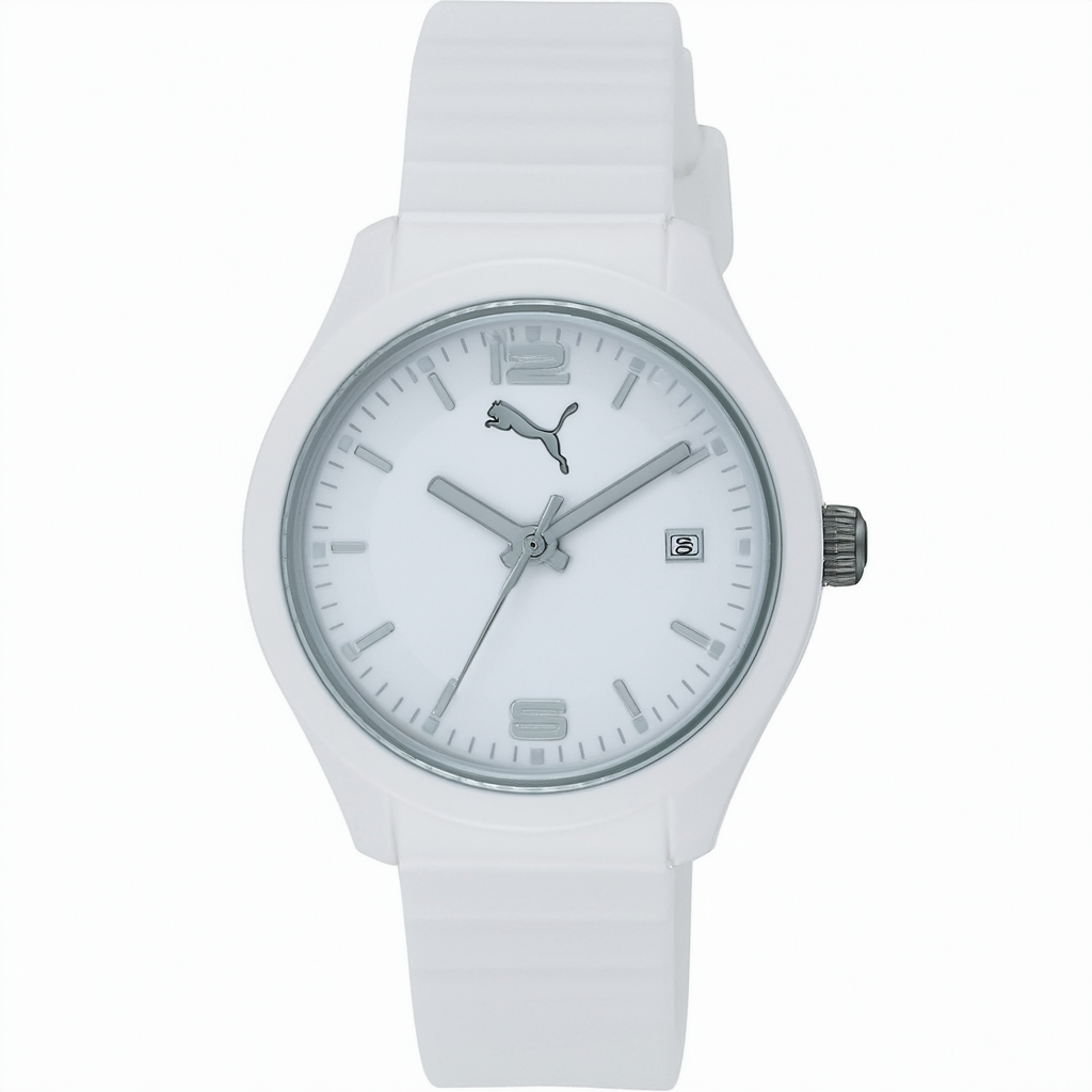 PUMA Women's PU102672001 Hero Silicone Watch, White/Silver
