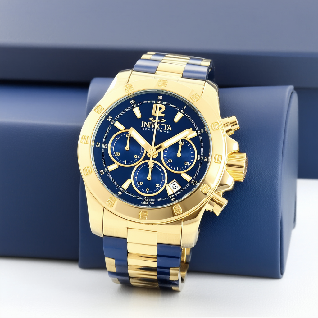 Invicta Reserve Chronograph Blue Dial Gold-plated Mens Watch 18338