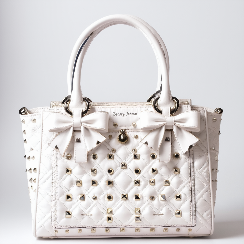 Betsey Johnson Stud Quilted Bow Triple Compartment Satchel Tote Bag