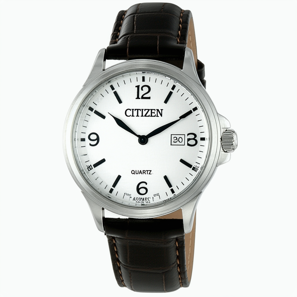 Citizen Quartz Mens Watch, Stainless Steel with Leather strap, Casual, Black (Model: BF2003-25A)