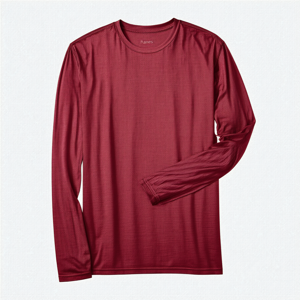 Hanes 482L 100% Polyester Adult Cool DRI Long-Sleeve Performance T-Shirt-1 Deep Red + 1 Black