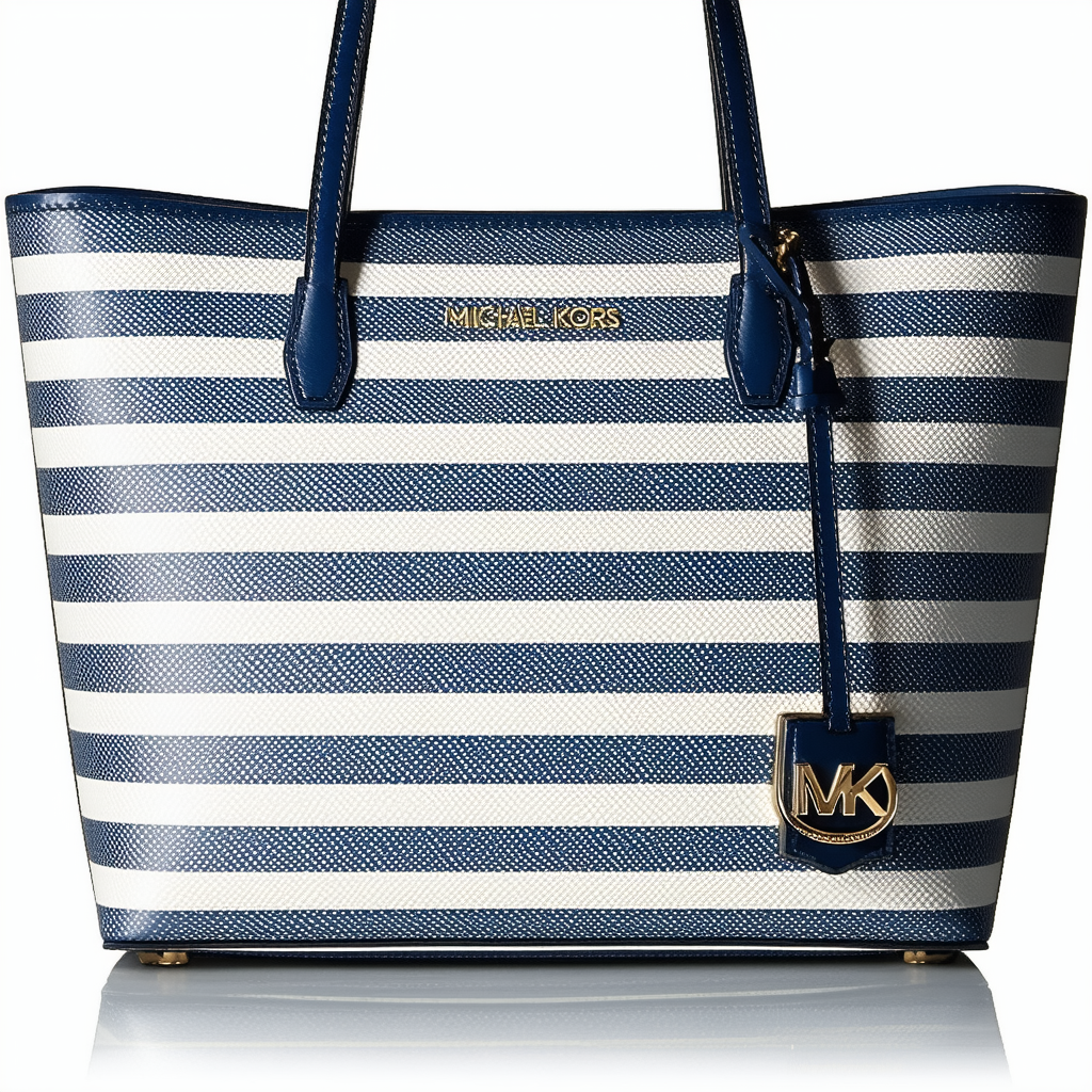 Michael Kors Women's Jet Set Medium Striped Saffiano Travel Tote, Navy/White, One Size