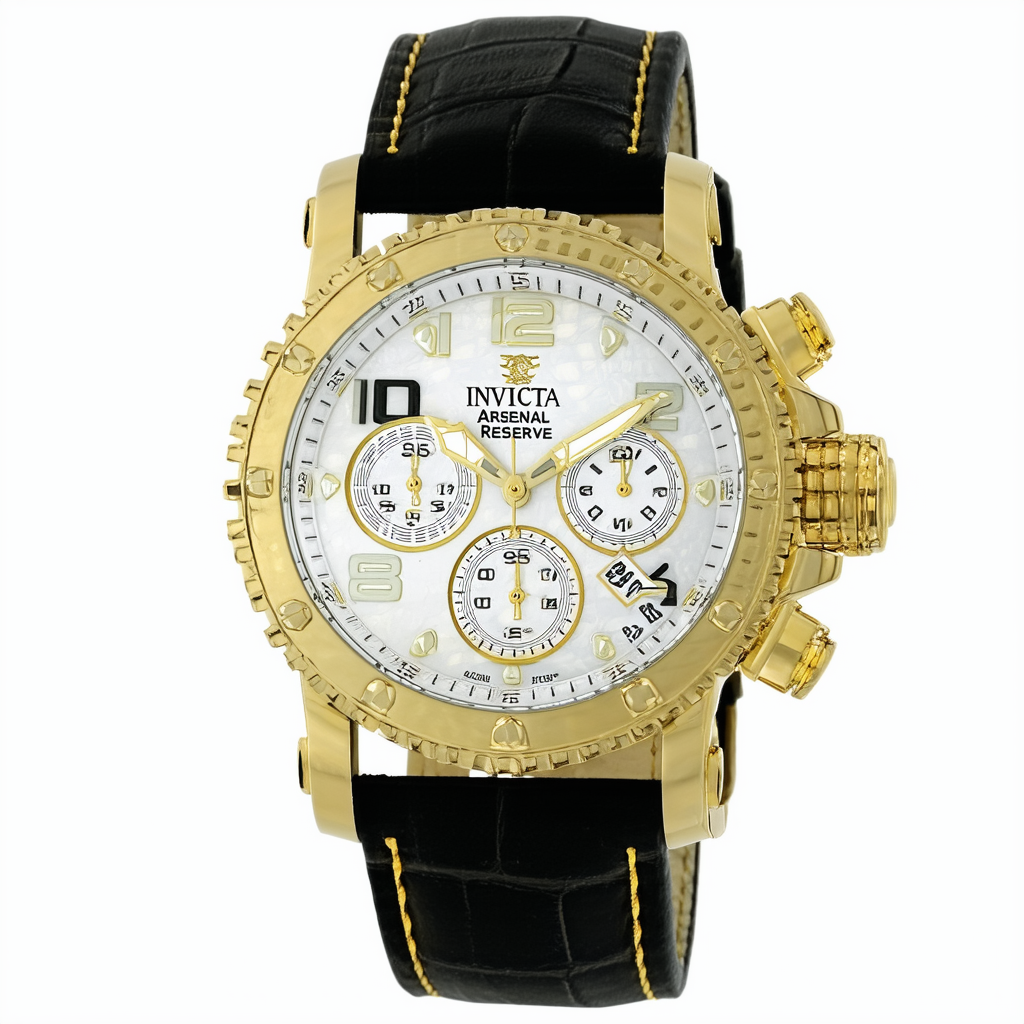 Invicta Men's 1726 Arsenal Reserve White MOP Dial Black Leather Watch