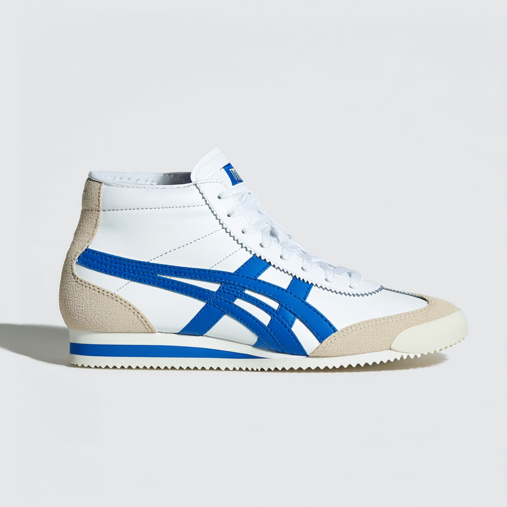 Onitsuka Tiger Mexico Mid Runner Fashion Sneaker,White/Blue,6 US/7.5 Women's M US