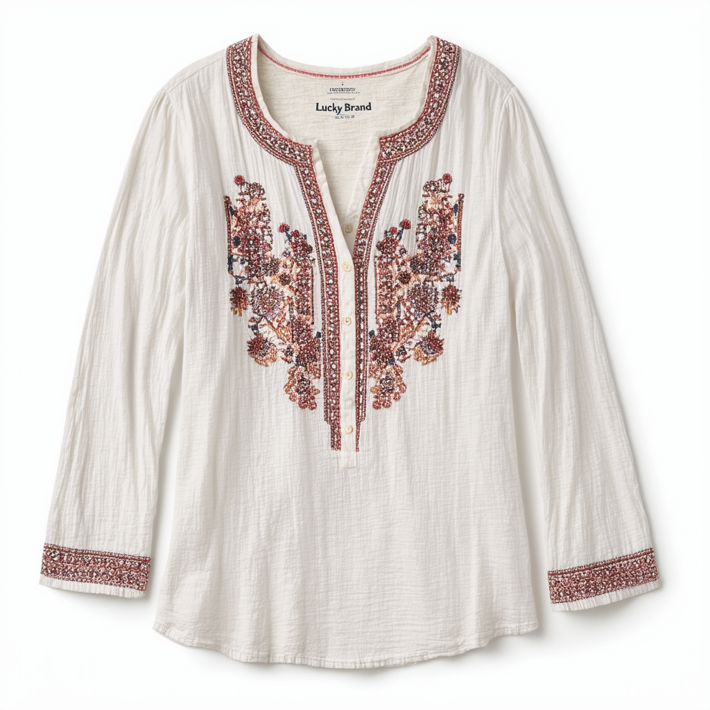 Lucky Brand Women's Applique Bib Henley Top