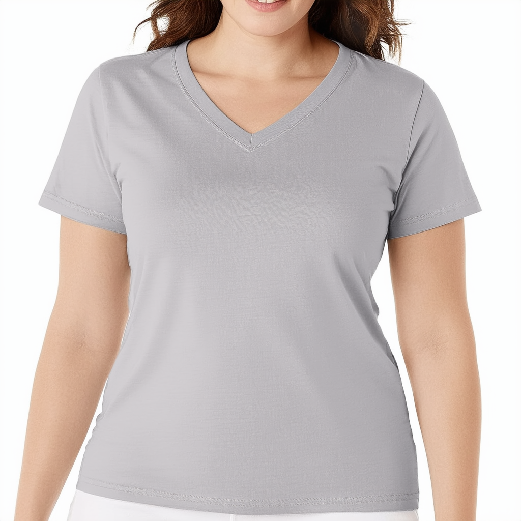 Hanes Women's Short Sleeve V-Neck T-Shirt, Light Steel, Large