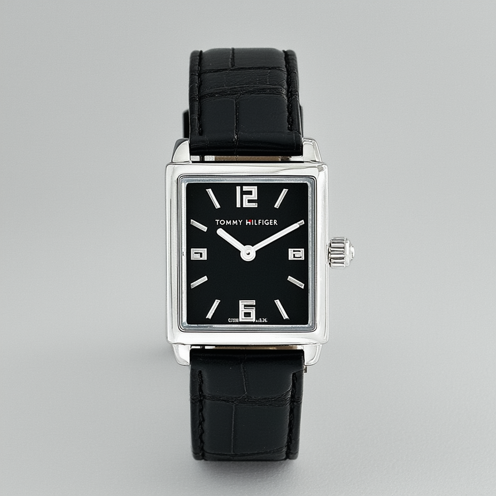 Tommy Hilfiger Classic Square Black Leather Womens Watch 1780998