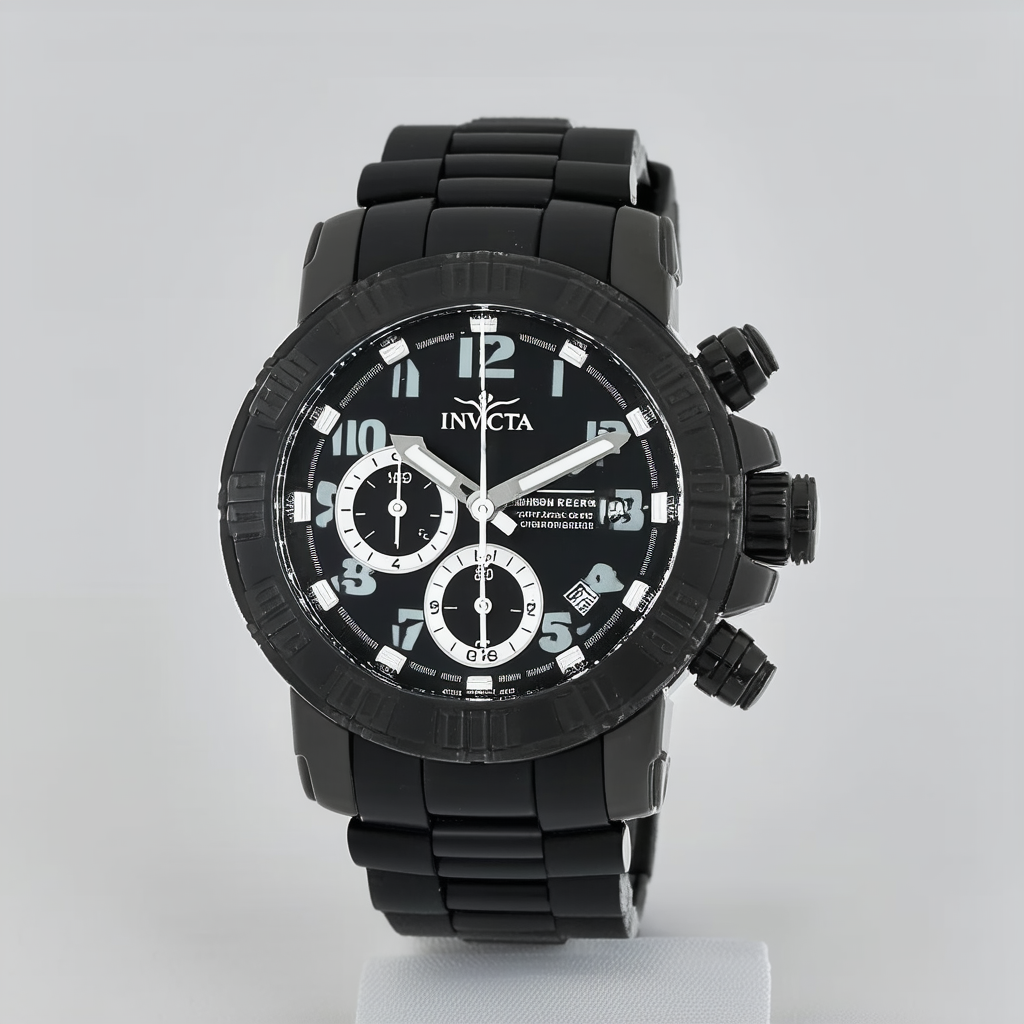 Invicta Men's 1404 Reserve Chronograph Black Dial Black Polyurethane Watch