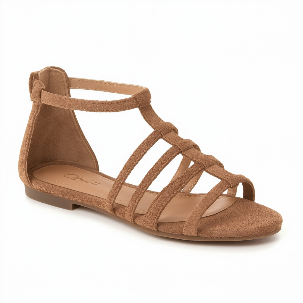Qupid Women's Palmer100 Faux Suede Caged T-Strap Flat