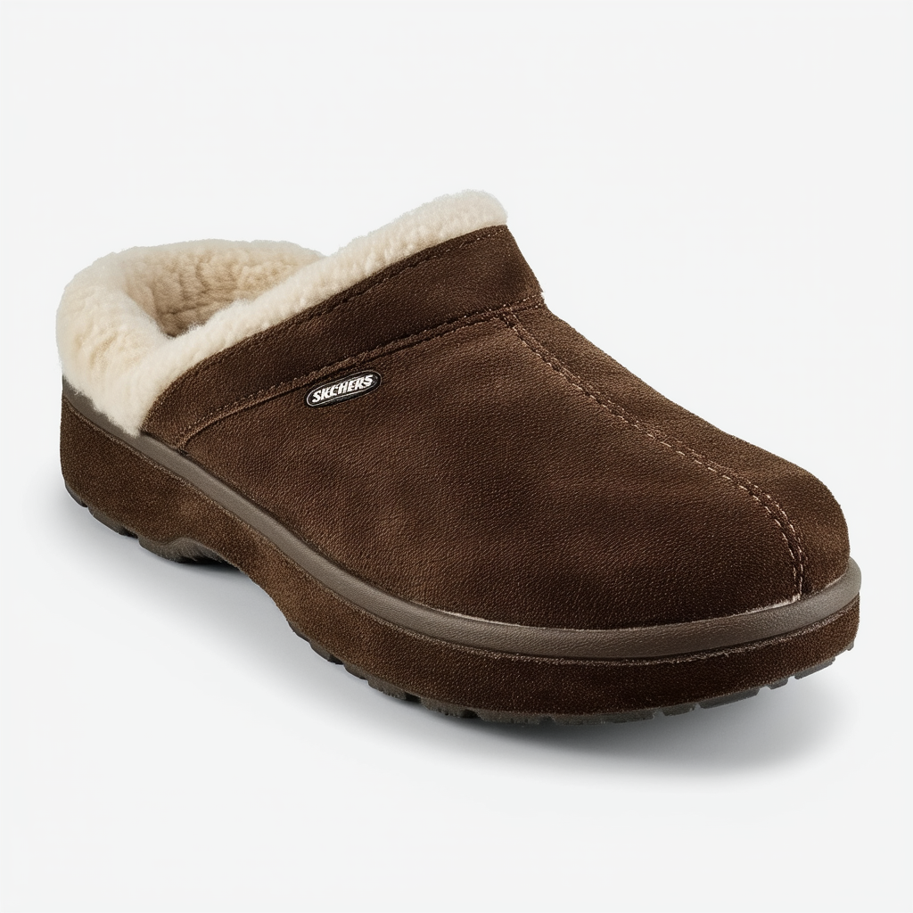 Skechers Spartan Snuggly Womens Chocolate Brown Suede Warm Lined Clog Shoes