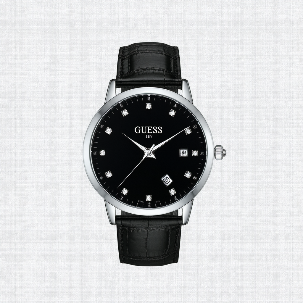 GUESS Men's U0539G1 Dressy Black Watch with Genuine Diamond Markers