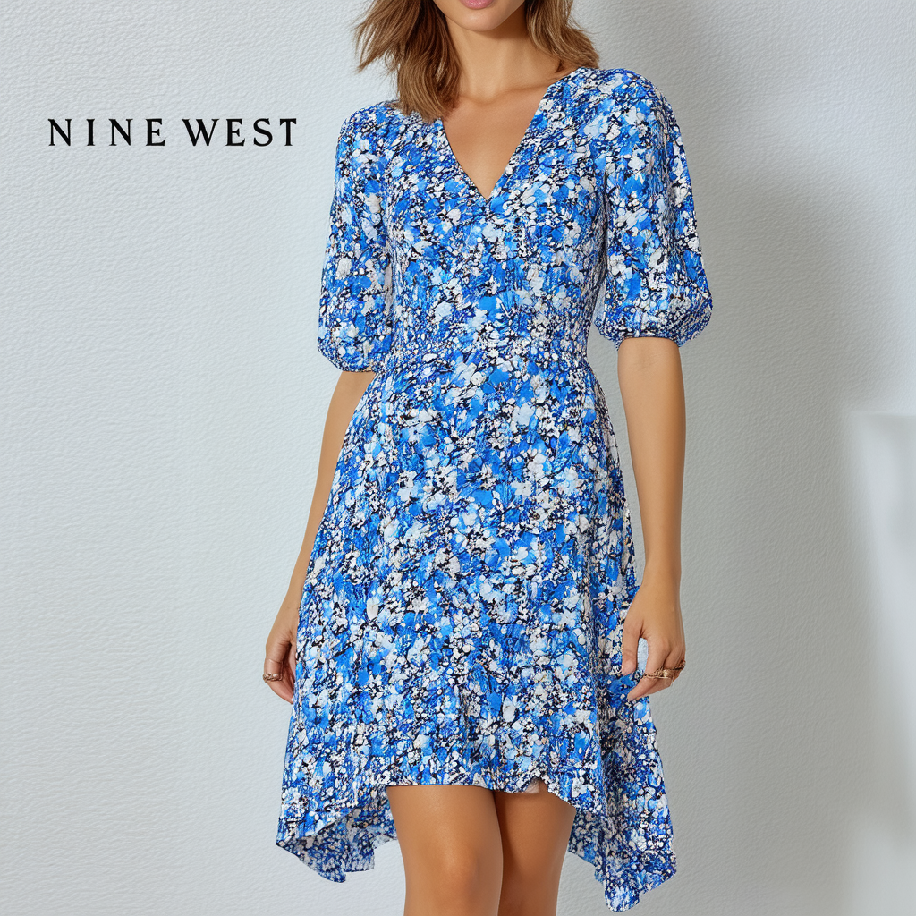 NINE WEST Women's Floral High Low Shift Dress