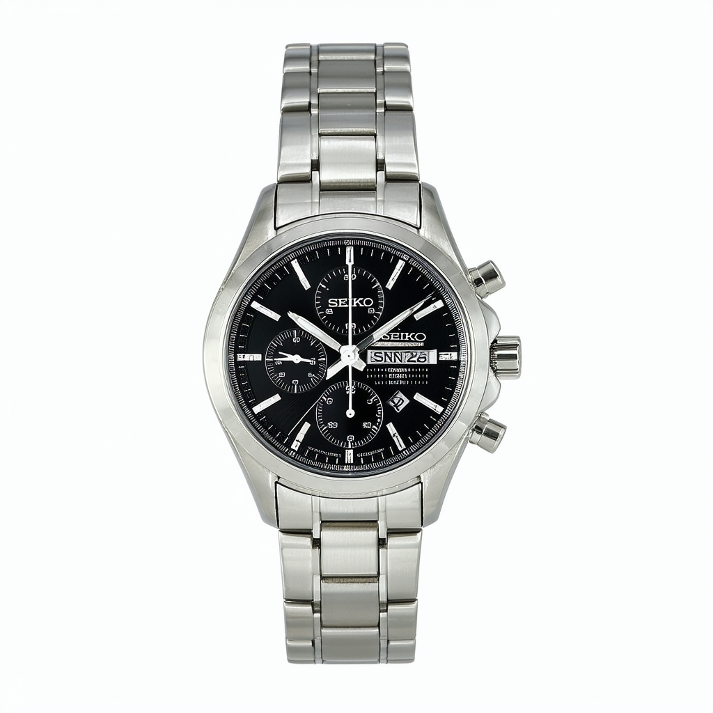 Seiko Men's SNN245 Stainless Steel Chronograph Black Dial Watch