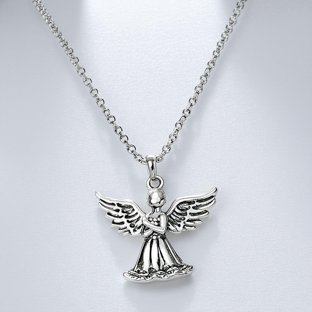 Amazon Collection Silver Plated Holiday Angel Pendant Necklace, 18"