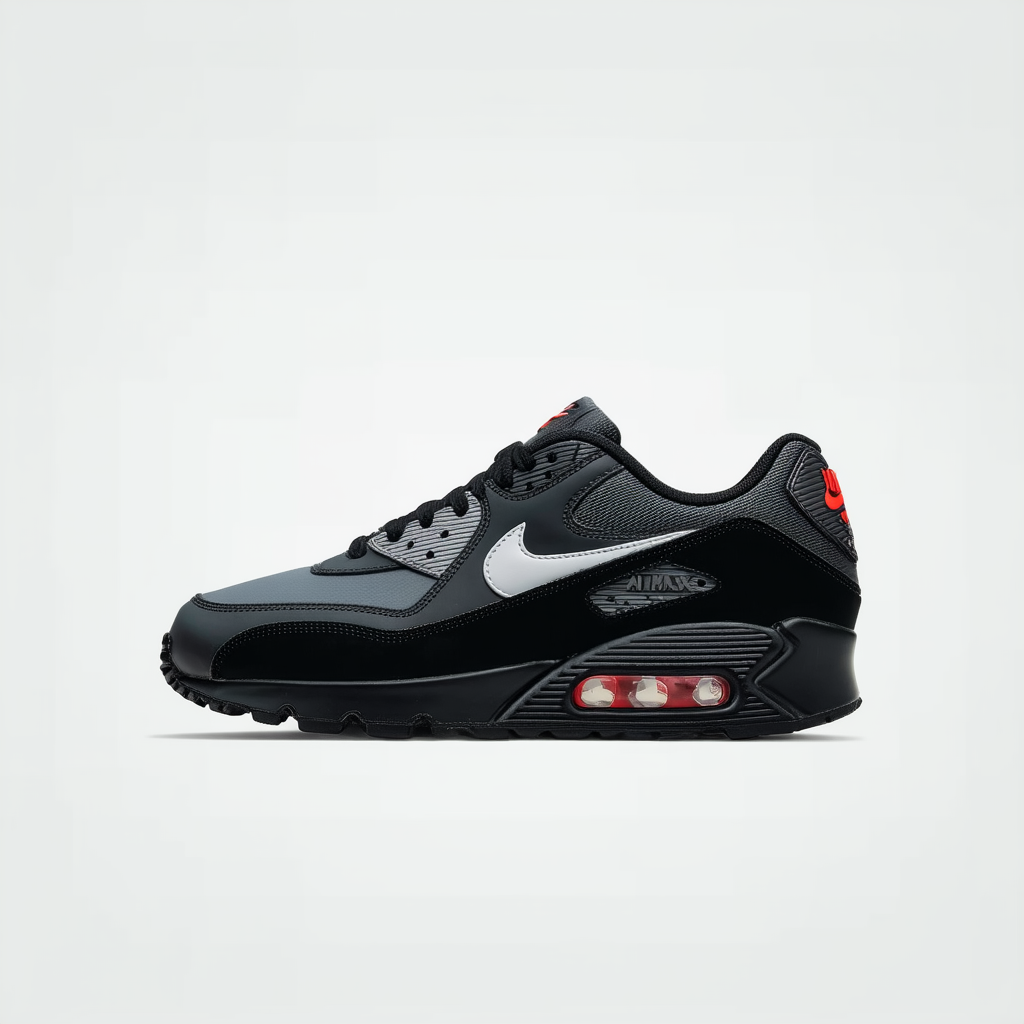 NIKE Air Max 90 LTR Black/Medium Ash/Total Crimson 652980-002