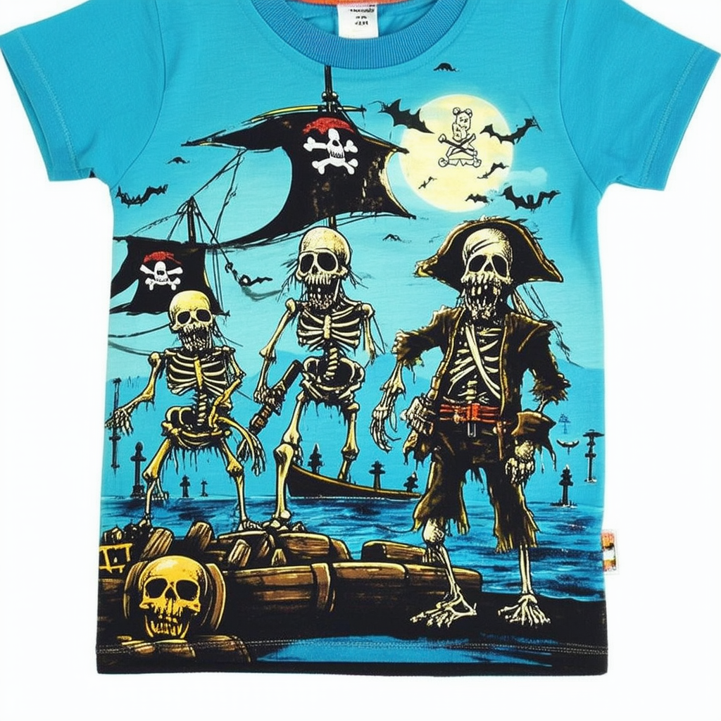 The Mountain Kids 100% Cotton Zombie Pirates T-Shirt (Blue, Small)