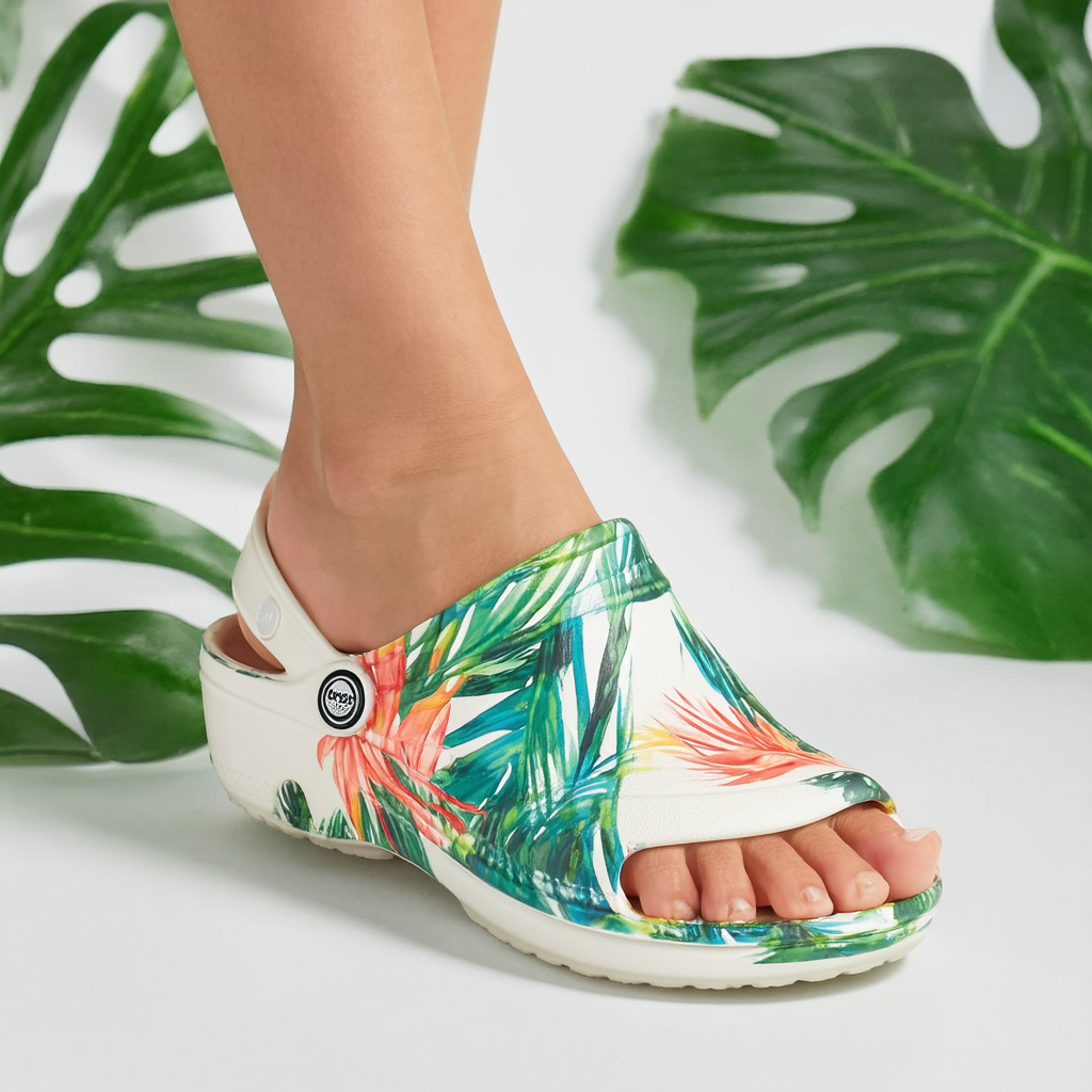 Crocs Women's Meleen Twist Graphic Sandal Flat Wedge, Tropical, 9 M US