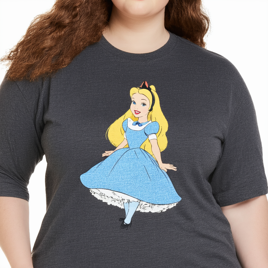 Disney Womens Plus Size T-Shirt Alice in Wonderland Print (Charcoal