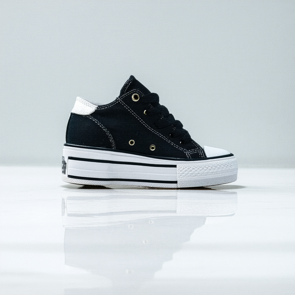 Women's Classic Wedge High Heel Black Canvas Fashion Sneaker US8