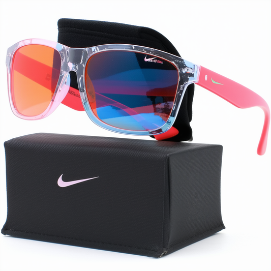 Nike Kids' Spirit Square Sunglasses, Clear/Hyper Punch, One Size