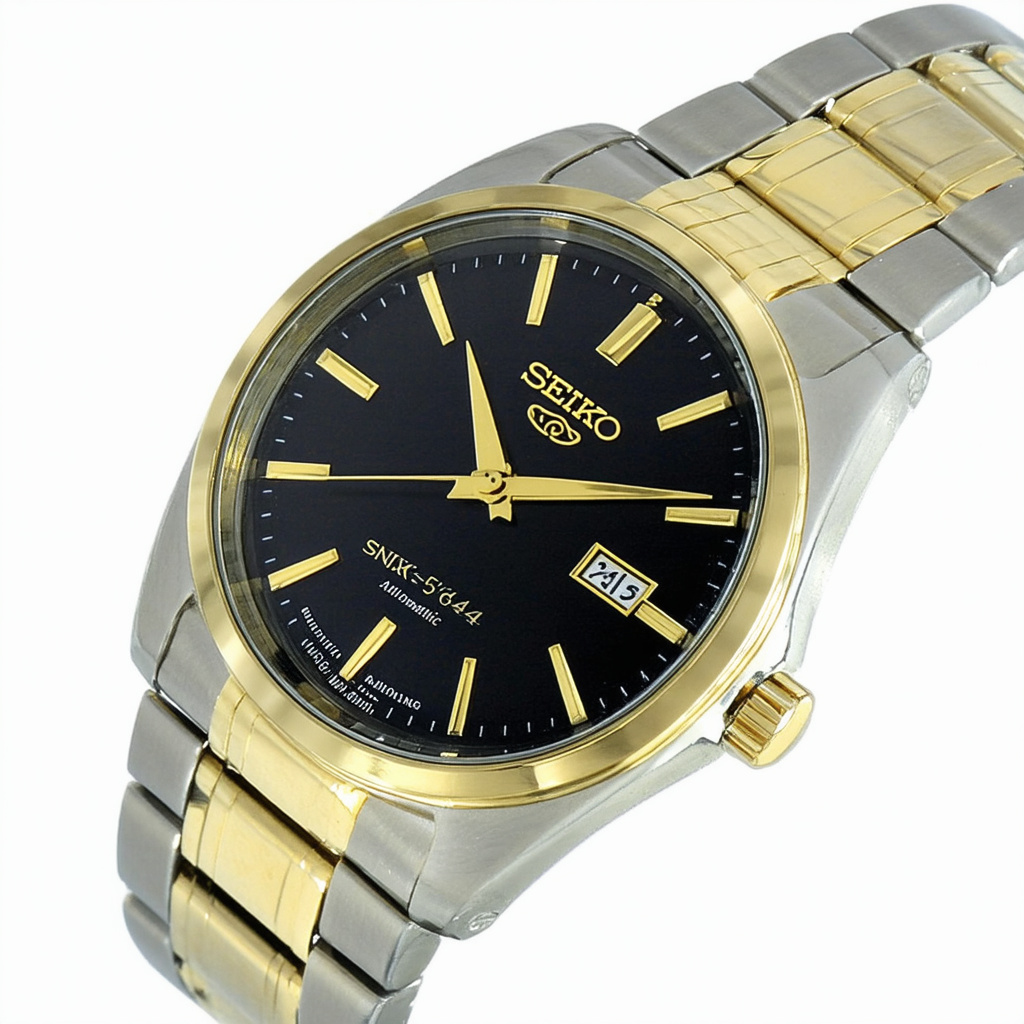 Seiko Men's SNK644 Seiko 5 Automatic Black Dial Gold-Tone Stainless Steel Watch