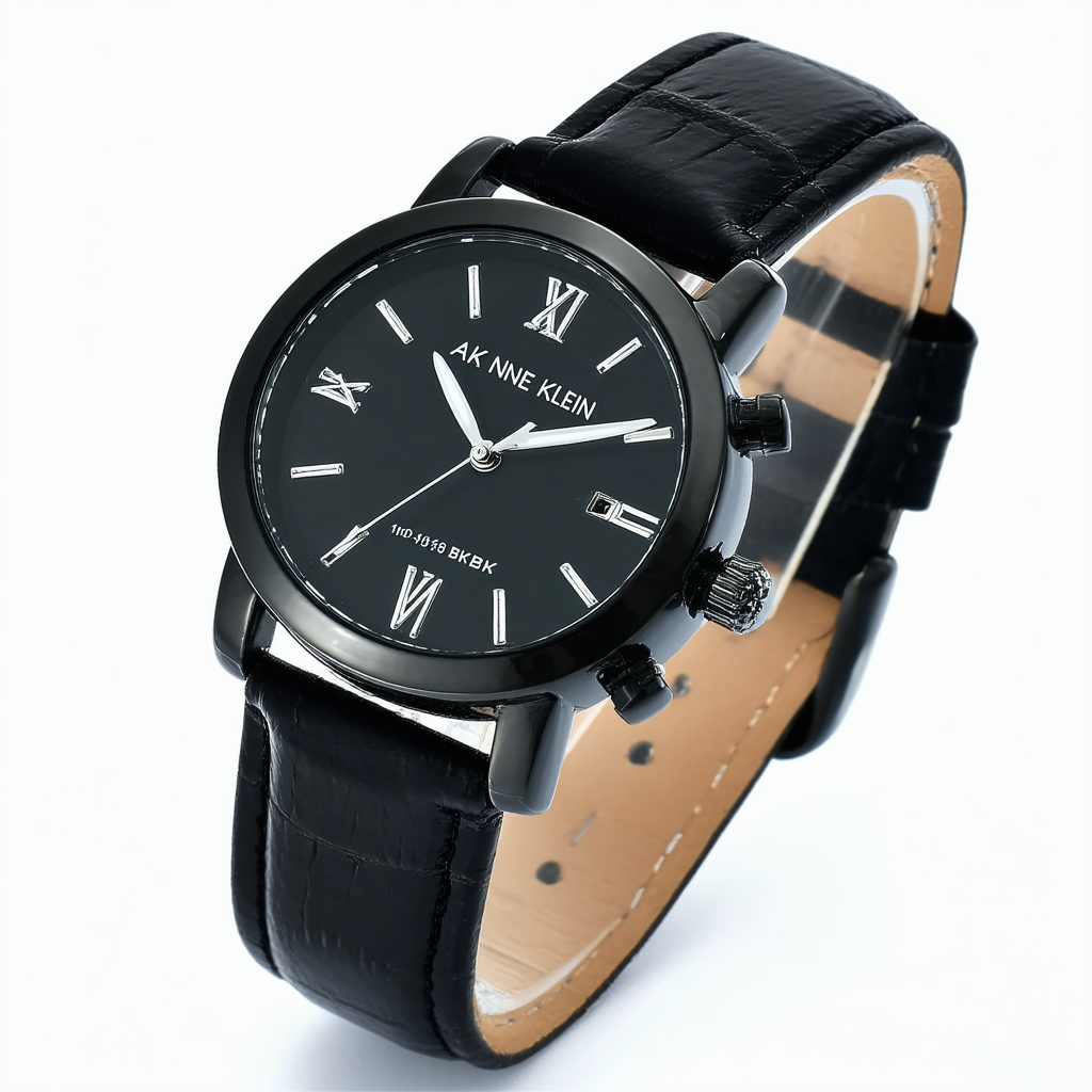 AK Anne Klein Women's 10/9169BKBK Black Leather and Black Ion-Plated Watch