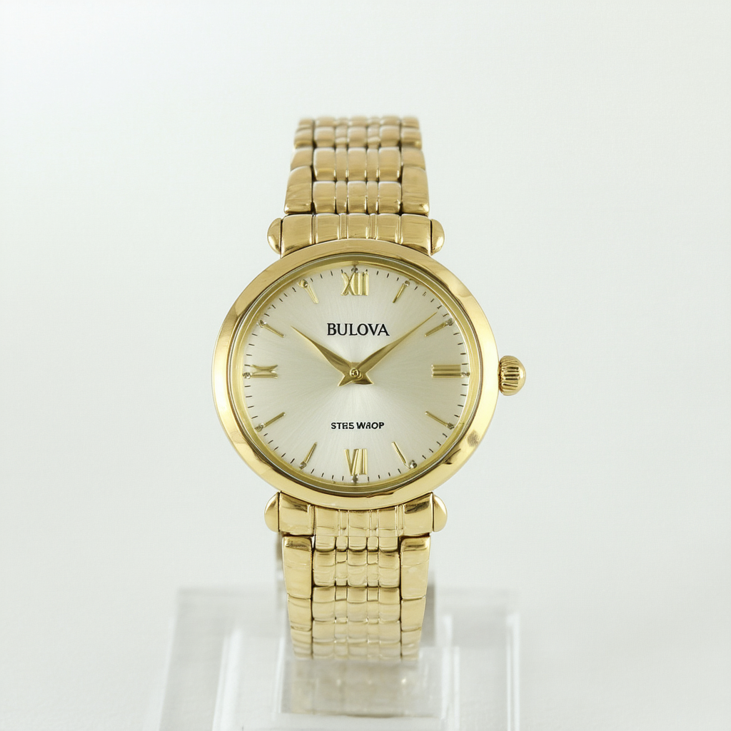 Bulova Gold Tone Stainless Steel Mini Womens Watch MOP Dial 97L101