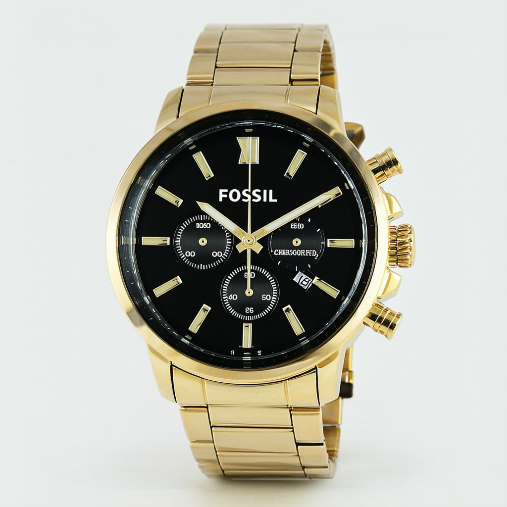 Fossil Nate Chronograph Black Dial Gold-tone Mens Watch JR1421