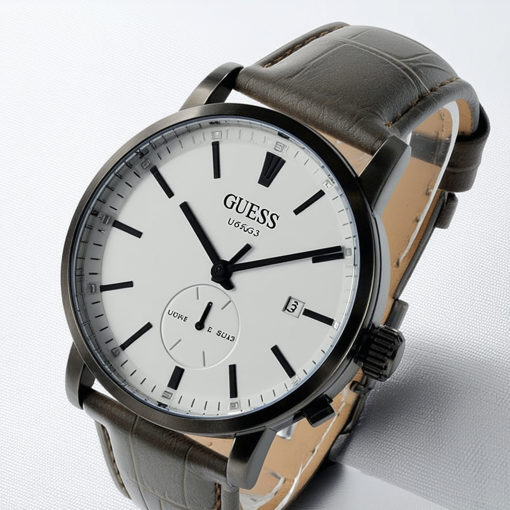 GUESS Men's U0659G3 Fashionable Gunmetal-Tone Stainless Steel Watch with Grey Leather Band