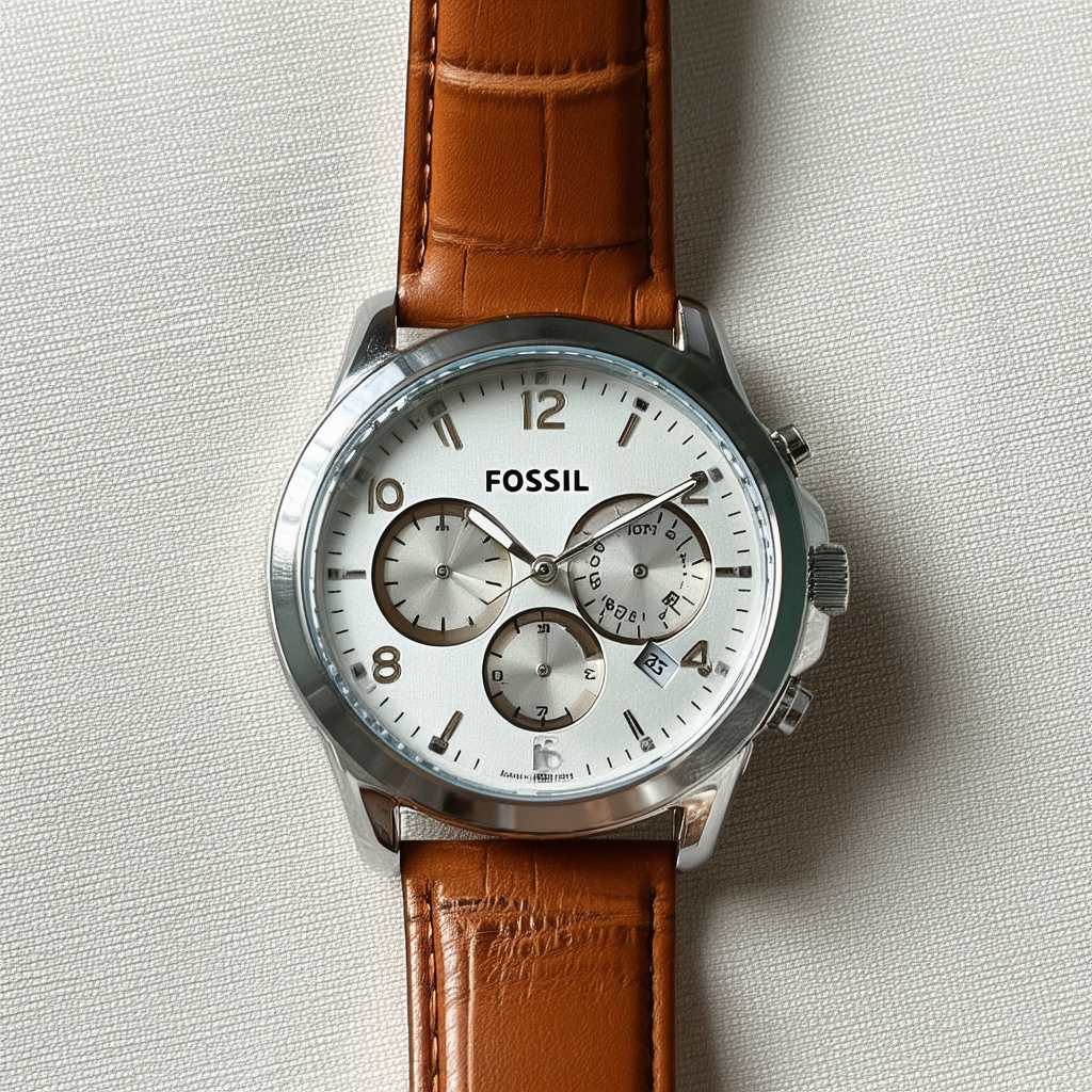 Fossil FSW4003 Swiss Made Day/Date Leather Watch - Brown