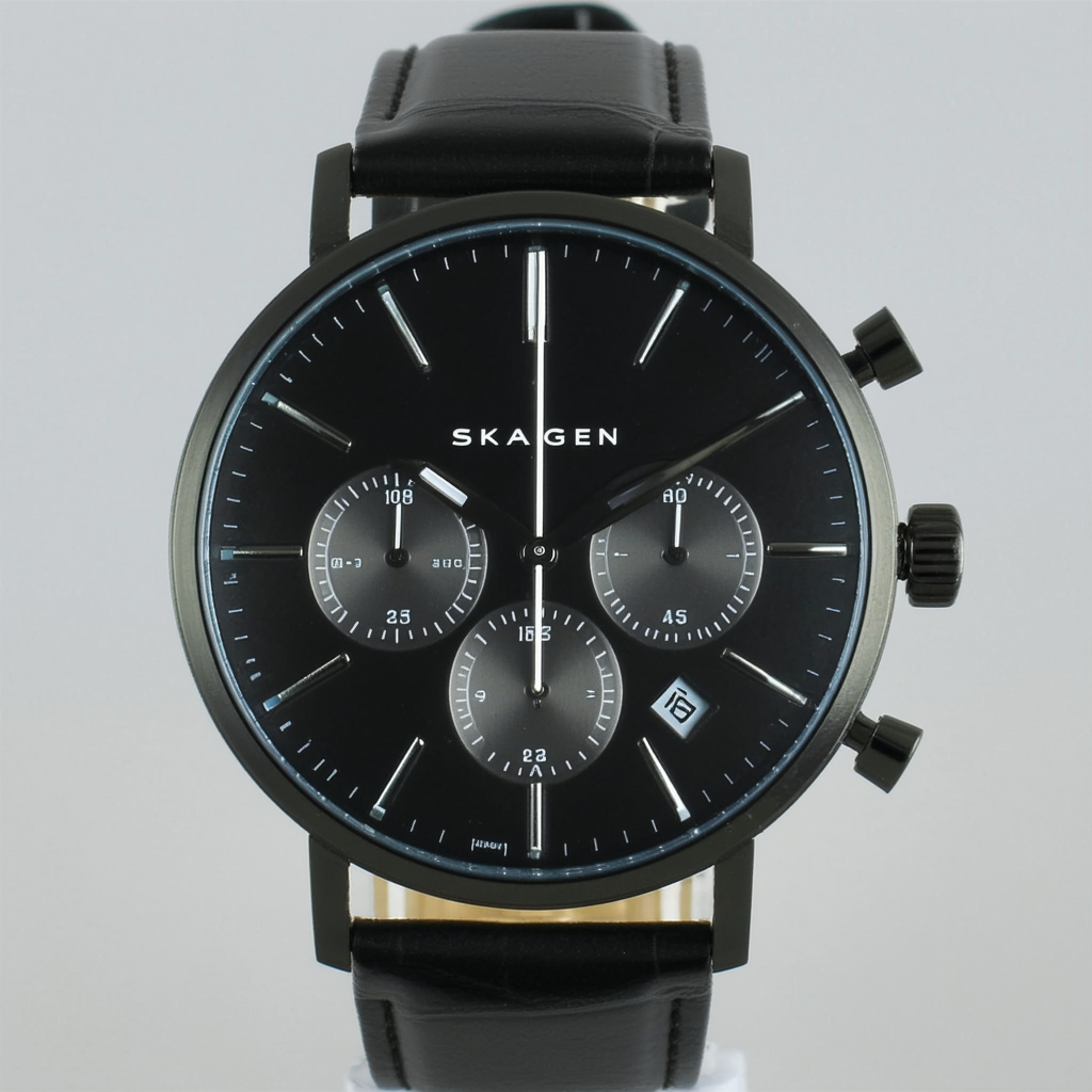 Skagen Men's SKW6371 Ancher Black Leather Chronograph Watch