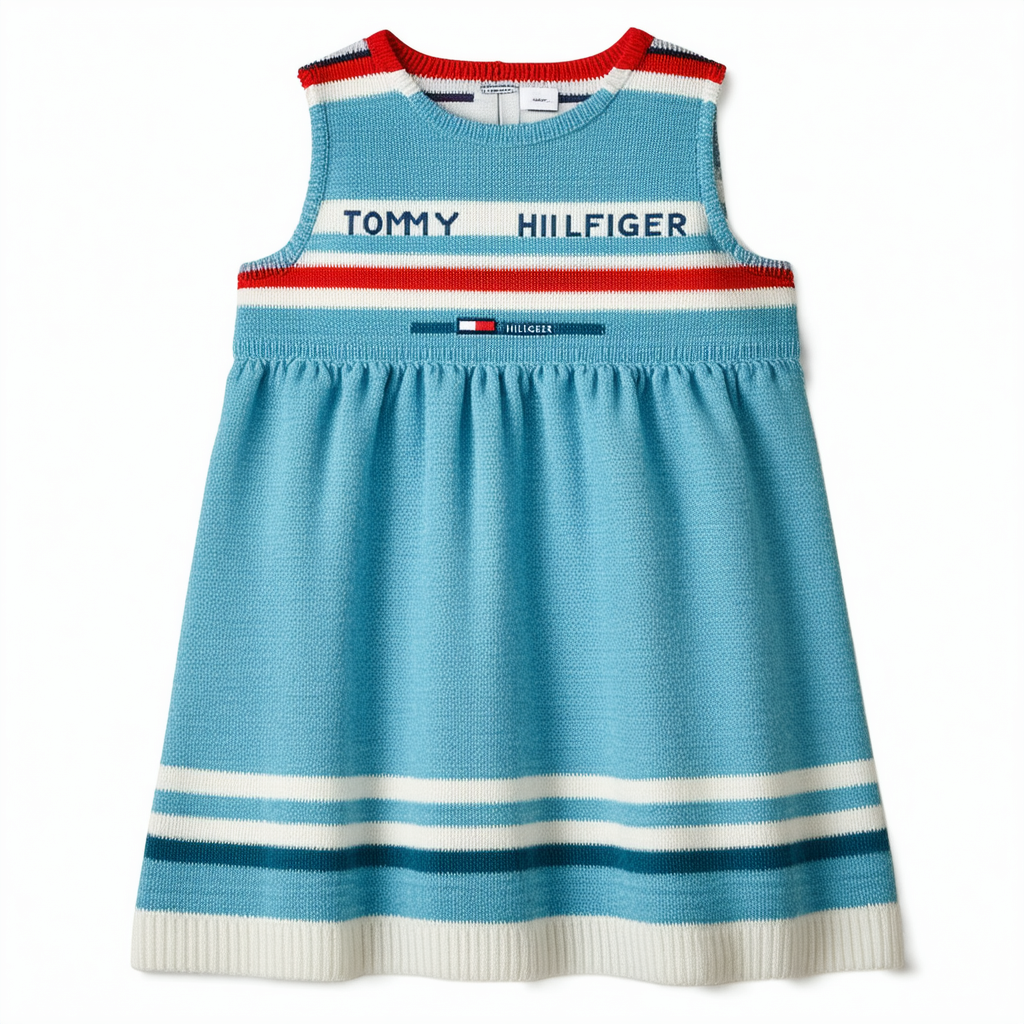 Tommy Hilfiger Girls' Big Adaptive Knit Dress with Velcro Brand Closure and Elastic Waist