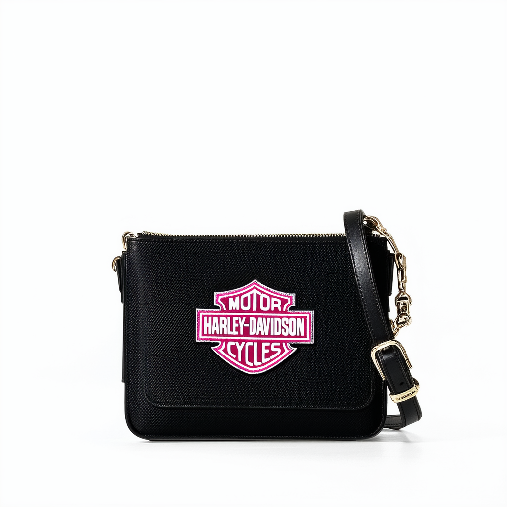 Harley-Davidson Women's Pink Bar & Shield Embroidered Crossbody Purse, Black