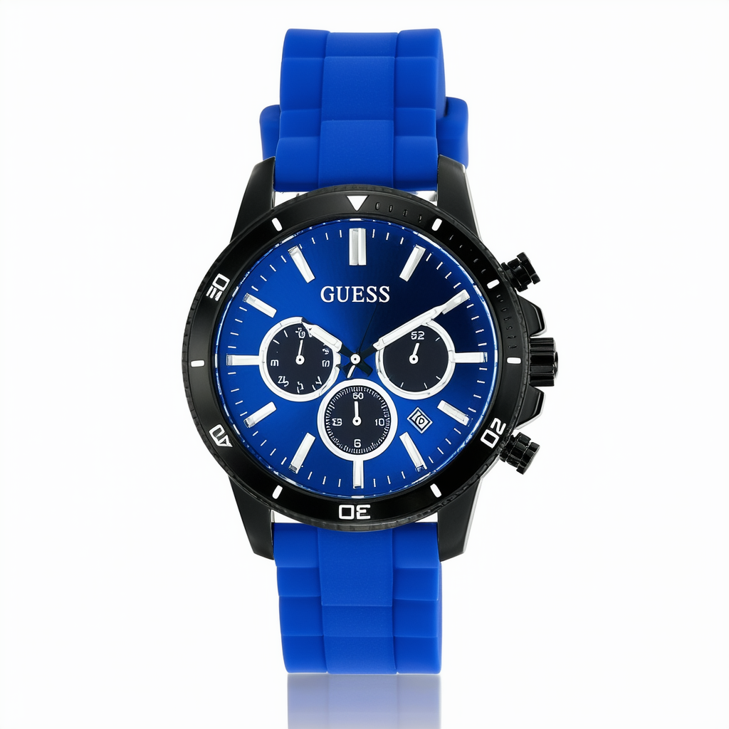 Guess Men's U0599G2 Silicone Sporty Multi-Function Analog Quartz Movement Blue Watch