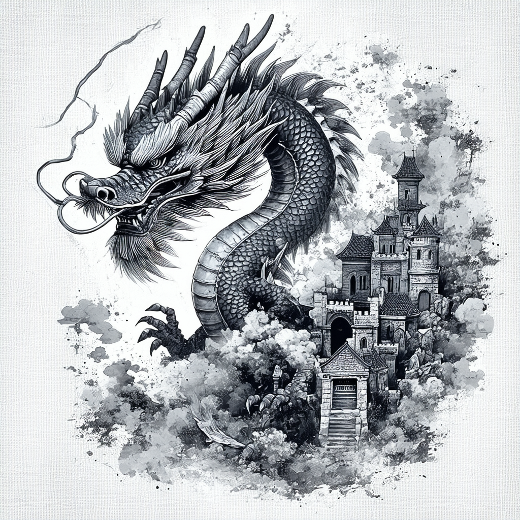 Generic 3D Tattoo and Dungeon Dragon Black Style Tshirt Size S-5Xl Unisex